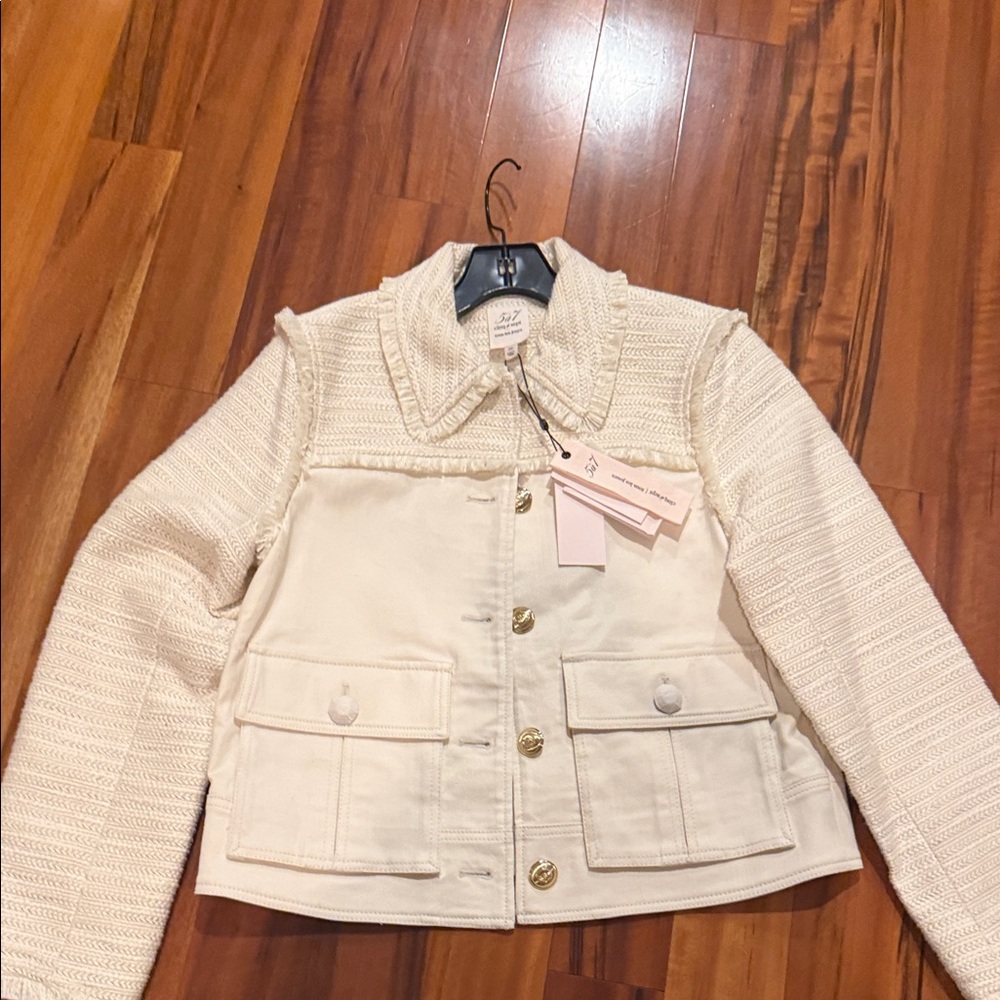 Cream Textured Jacket with Gold Buttons